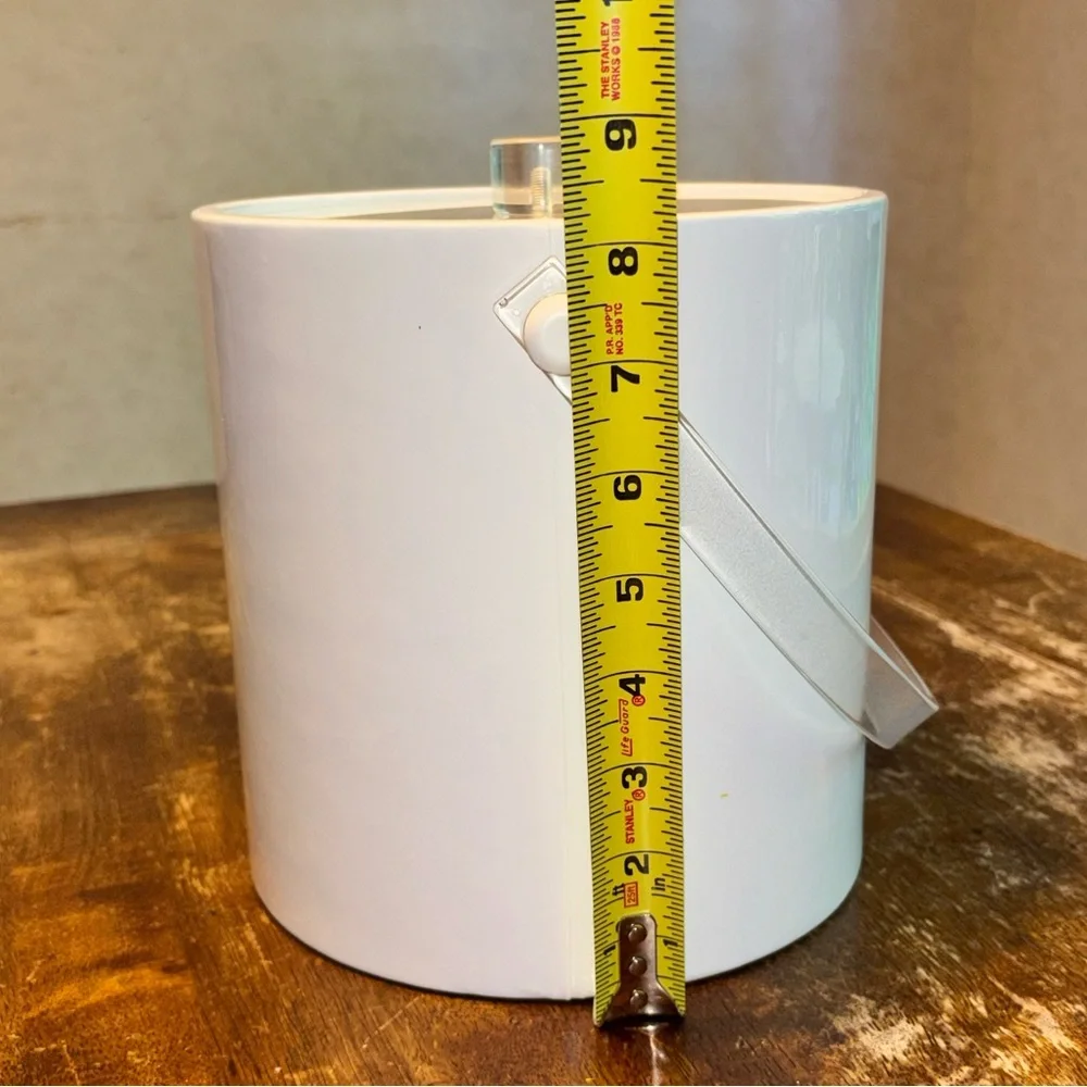 Vintage White Vinyl Ice Bucket with Lucite Handle and Lid